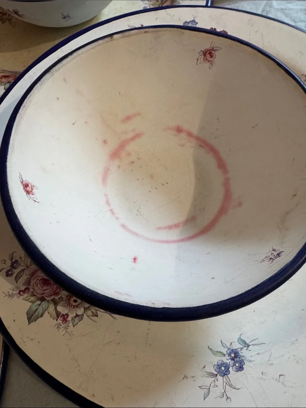 Floral Rimmed Dinnerware Set in Cream and Blue